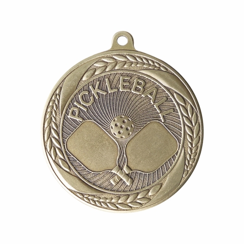 2-1/4 Inch Pickleball Medal in Antique Gold with Insert