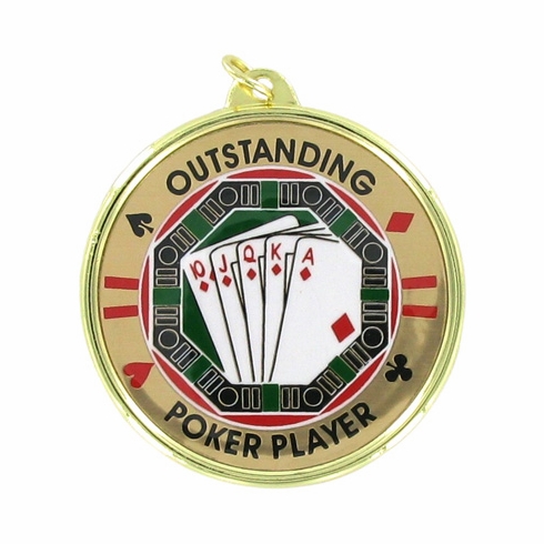 2-1/4 Inch in Diameter Round Poker Themed Medal with Mylar Detailing and Customizable Back