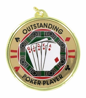 2-1/4 Inch in Diameter Round Poker Themed Medal with Mylar Detailing and Customizable Back