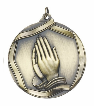 2-1/4 Inch 3D Die-Cast Prayer Themed Medal in Antique Brass, Silver, or Bronze