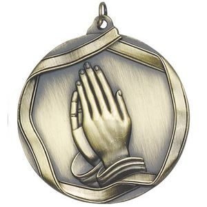 2-1/4 Inch 3D Die-Cast Prayer Themed Medal in Antique Brass, Silver, or Bronze