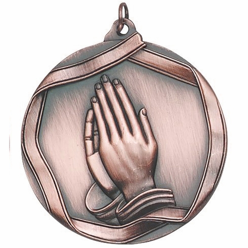 2-1/4 Inch 3D Die-Cast Prayer Themed Medal in Antique Brass, Silver, or Bronze