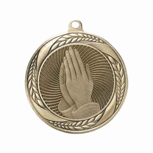 2-1/4 Inch Prayer Medal in Antique Gold with Insert