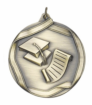 2-1/4 Inch 3D Die-Cast Scholastic Medal in Antique Brass, Silver, or Bronze