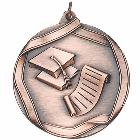 2-1/4 Inch 3D Die-Cast Scholastic Medal in Antique Brass, Silver, or Bronze