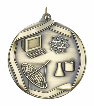 2-1/4 Inch 3D Die-Cast Science Themed Medal in Antique Brass, Silver, or Bronze