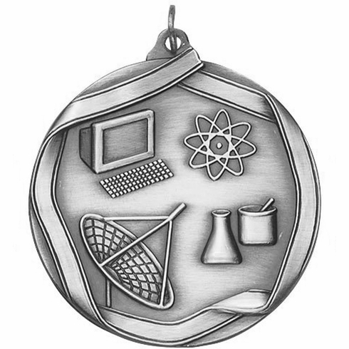 2-1/4 Inch 3D Die-Cast Science Themed Medal in Antique Brass, Silver, or Bronze