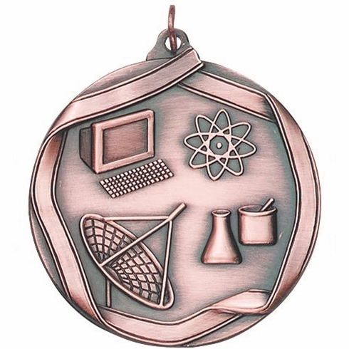 2-1/4 Inch 3D Die-Cast Science Themed Medal in Antique Brass, Silver, or Bronze