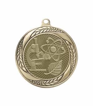 2-1/4 Inch Science Themed Medal in Antique Gold, Silver, or Bronze with Insert