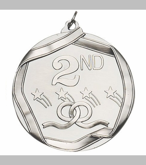 2-1/4 Inch 3D Die-Cast Second Place Medal in Antique Silver
