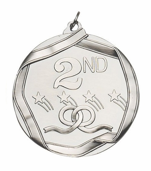 2-1/4 Inch 3D Die-Cast Second Place Medal in Antique Silver