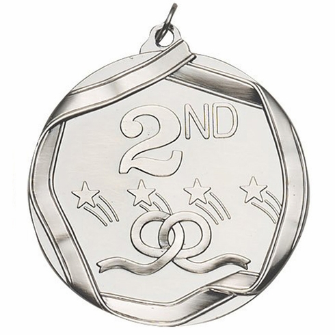 2-1/4 Inch 3D Die-Cast Second Place Medal in Antique Silver