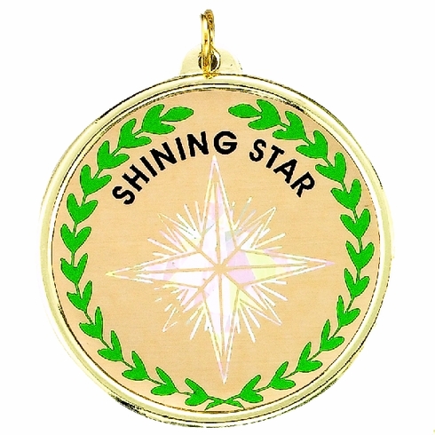 2-1/4 Inch in Diameter Round Shining Star Medal with Mylar Detailing and Customizable Back