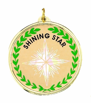 2-1/4 Inch in Diameter Round Shining Star Medal with Mylar Detailing and Customizable Back