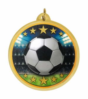 2-1/4 Inch in Diameter Round Multicolored Soccer Medal in Mylar with Customizable Back