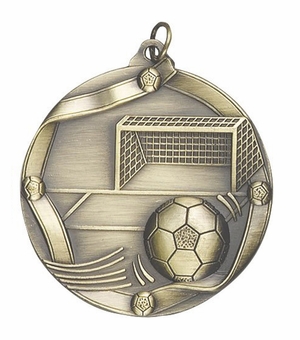 2-1/4 Inch 3D Die-Cast Soccer Medal in Antique Brass, Silver, or Bronze