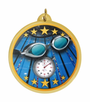 2-1/4 Inch in Diameter Round Mylar Detailed Swimming Medal with Customizable Back