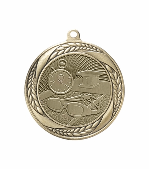 2-1/4 Inch Swimming Medal in Antique Gold, Silver, or Bronze with Insert