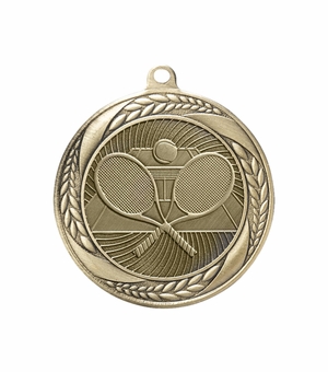 2-1/4 Inch Tennis Medal in Antique Gold, Silver, or Bronze with Insert