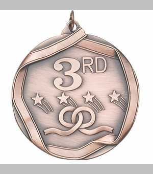 2-1/4 Inch 3D Die-Cast Third Place Medal in Antique Bronze