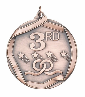 2-1/4 Inch 3D Die-Cast Third Place Medal in Antique Bronze