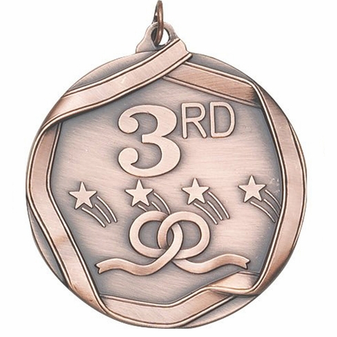 2-1/4 Inch 3D Die-Cast Third Place Medal in Antique Bronze