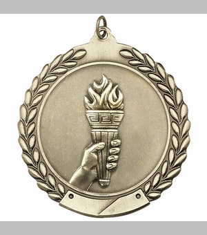 1-3/4 Inch Customizable 3D Die-Cast Medal with Torch Theme in Brass, Silver, or Bronze