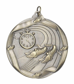 2-1/4 Inch 3D Die-Cast Track Themed Medal in Antique Brass, Silver, or Bronze