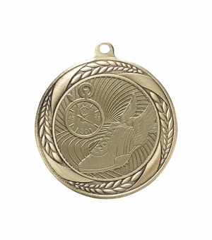 2-1/4 Inch Track Themed Medal in Antique Gold, Silver, or Bronze with Insert