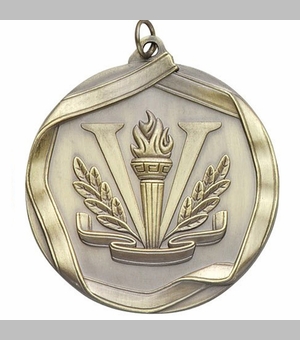 2-1/4 Inch 3D Die-Cast First Place Medal in Antique Brass