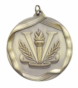 2-1/4 Inch 3D Die-Cast First Place Medal in Antique Brass