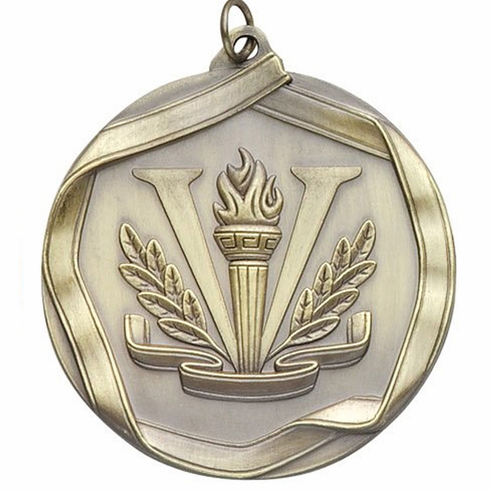 2-1/4 Inch 3D Die-Cast First Place Medal in Antique Brass
