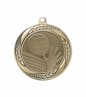 2-1/4 Inch Volleyball Medal in Antique Gold, Silver, or Bronze with Insert