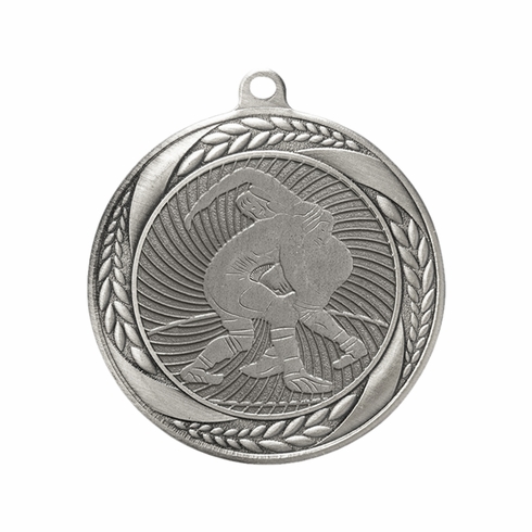 2-1/4 Inch Wrestling Medal in Antique Gold, Silver, or Bronze with Insert