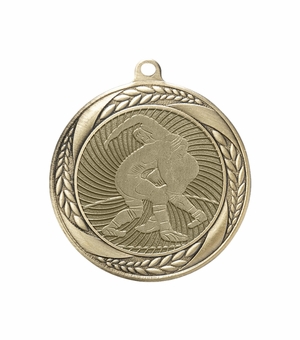 2-1/4 Inch Wrestling Medal in Antique Gold, Silver, or Bronze with Insert