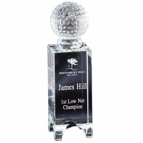 2-1/4 x 8-1/4 OPTICAL CRYSTAL GOLF BALL TOWER AWARD