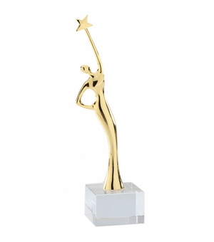 2-1/4 x 9-1/2 MODERN FEMALE ACHIEVEMENT STAR FIGURE TROPHY POLISHED GOLD FINISH