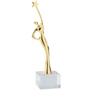 2-1/4 x 9-1/2 MODERN FEMALE ACHIEVEMENT STAR FIGURE TROPHY POLISHED GOLD FINISH