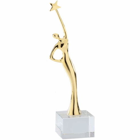 2-1/4 x 9-1/2 MODERN FEMALE ACHIEVEMENT STAR FIGURE TROPHY POLISHED GOLD FINISH