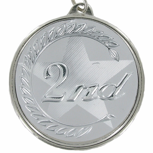 2-1/8 Inch in Diameter Round 2nd Place Mylar Detailed Silver Medal with Customizable Back
