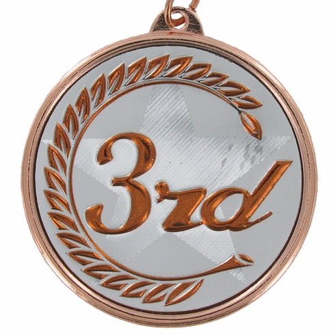 2-1/8 Inch in Diameter Round 3rd Place Bronze and Mylar Medal with Customizable Back