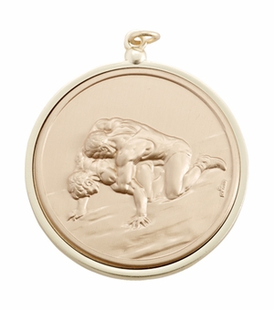 2 3/16 INCH MEDAL FRAME WITH WRESTLING MEDALLION - MULTIPLE COLORS