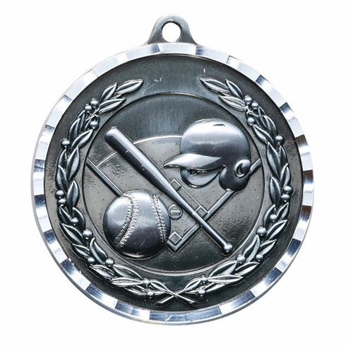 2-3/4 Inch 3-D Baseball Medal in Antique Brass, Pewter or Bronze Finish
