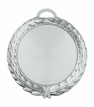 2-3/4 INCH BRIGHT SILVER WREATH MEDAL FRAME HOLDS 2" INSERT