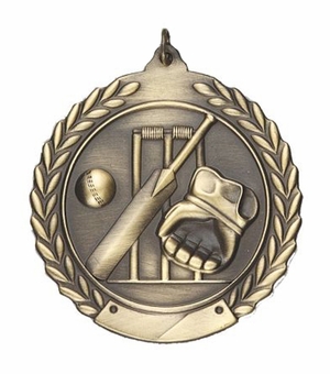 2-3/4 Inch Cricket Medal 3- Dimensional Die Cast Satin in Antique Brass, Pewter or Bronze Finish