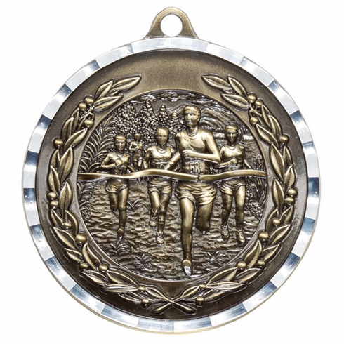 2-3/4 Inch 3-D Cross Country Medal in Antique Brass, Pewter or Bronze Finish