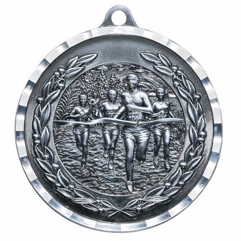 2-3/4 Inch 3-D Cross Country Medal in Antique Brass, Pewter or Bronze Finish