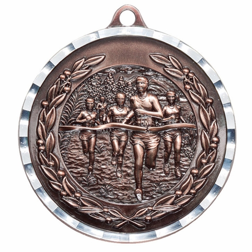 2-3/4 Inch 3-D Cross Country Medal in Antique Brass, Pewter or Bronze Finish