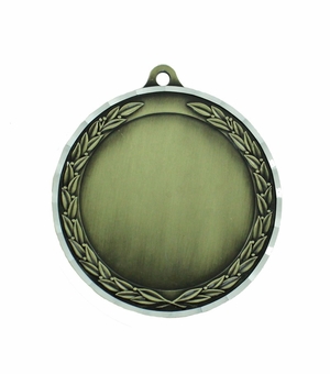 2-3/4 INCH DIE CAST ANTIQUE BRASS MEDAL  HOLDS 2 INCH INSERT