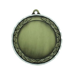 2-3/4 INCH DIE CAST ANTIQUE BRASS MEDAL  HOLDS 2 INCH INSERT